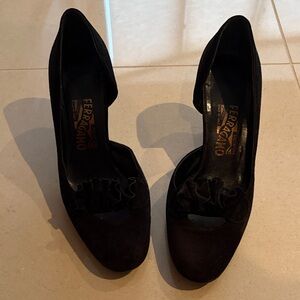 Salvatore Ferragamo Black Suede Heels size 8 1/2. Excellent condition.